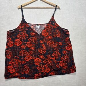 New Maurices Floral Rose Metallic V Neck Cami Tank Top Plus Size 3X Red Black